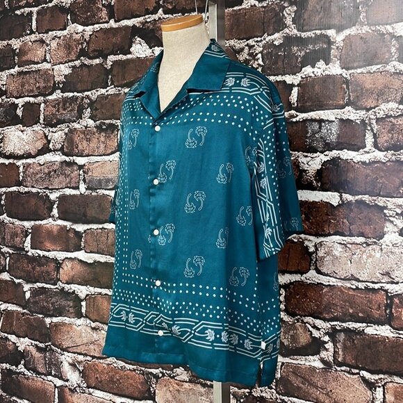 Standard/Cloth Short Sleeve Blouse Collared Hankerchief Print Blue Size Small S - Picture 6 of 14